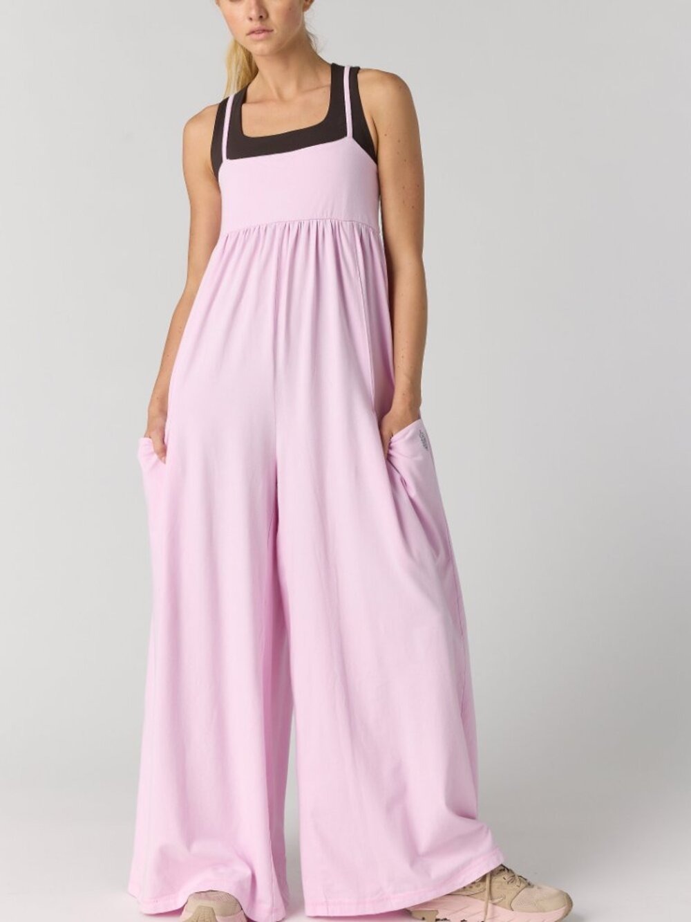 FP Movement by Free People Pink Wide-Leg Jumpsuit with Black Trim